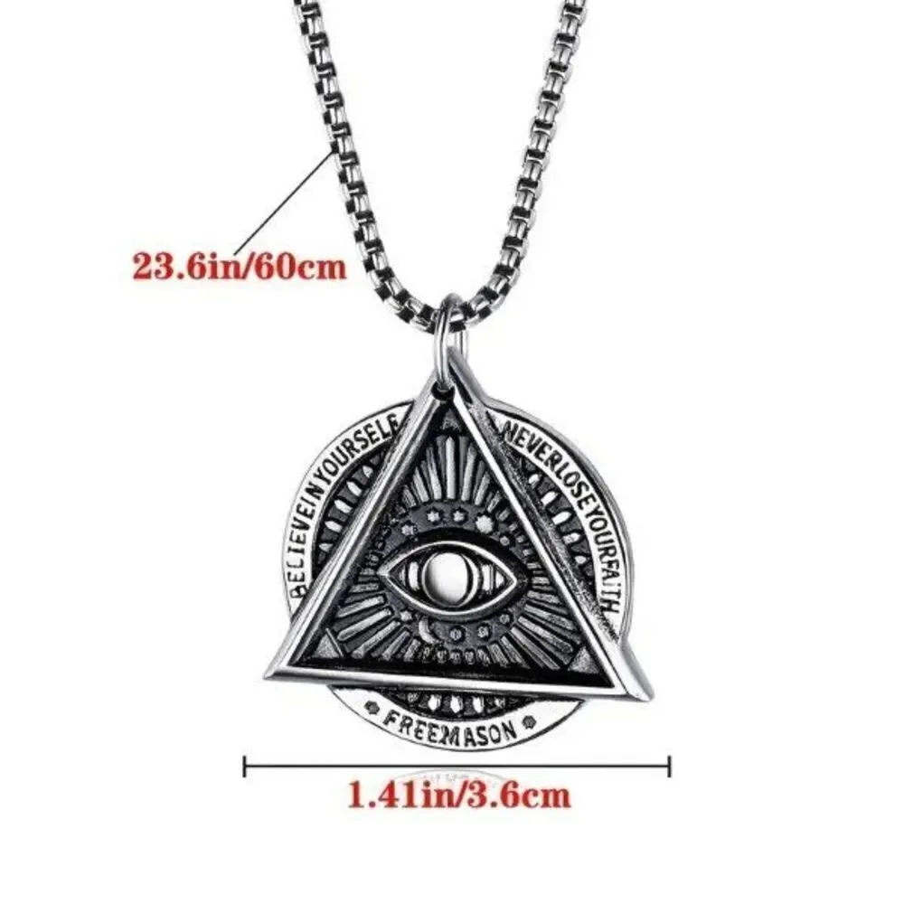 Stainless Steel Masonic Illuminati All Seeing Evil Eye Pendant Chain Necklace